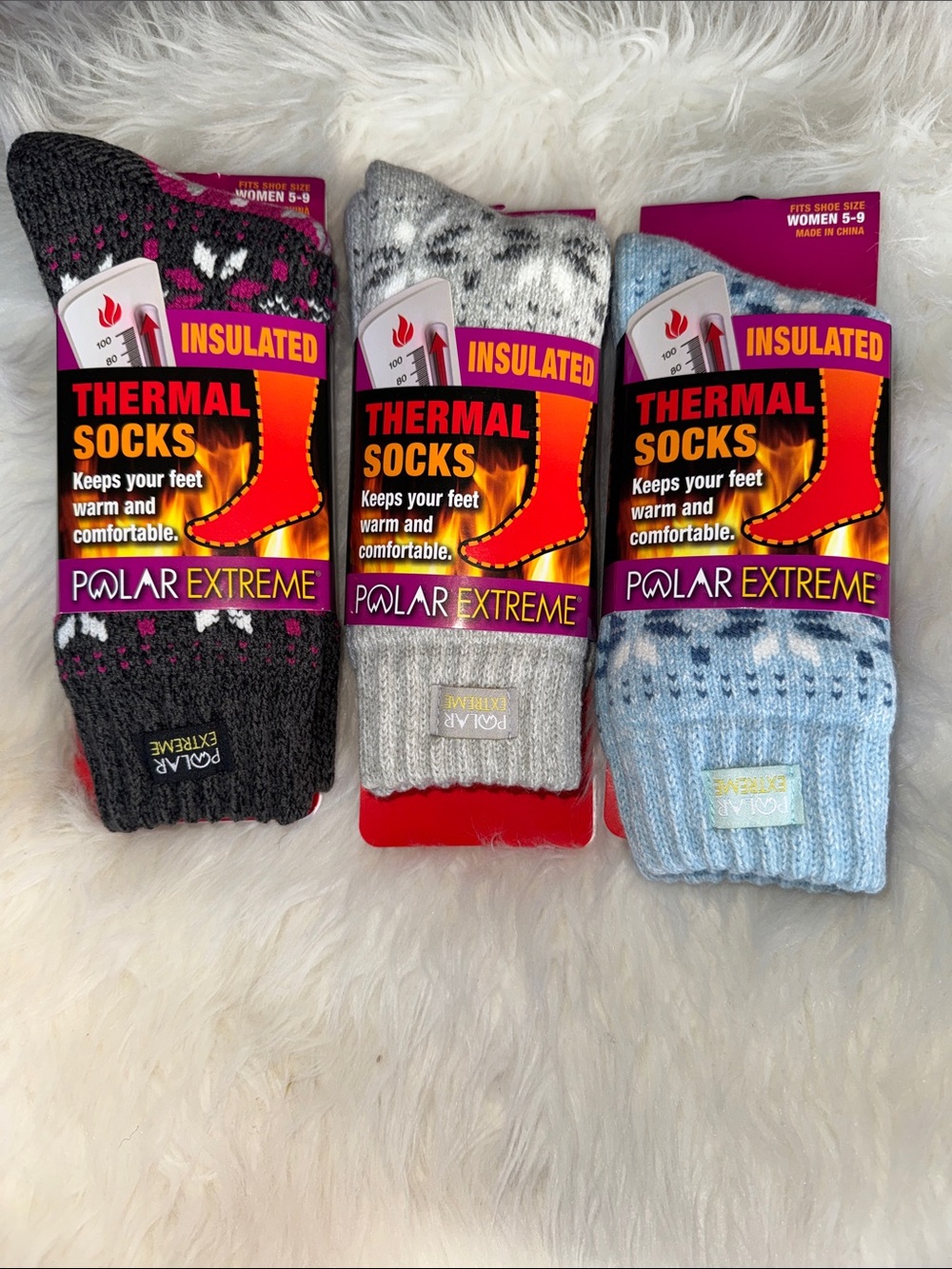 Polar Extreme Women's Insulated Thermal Socks - Gray with Pink Accents